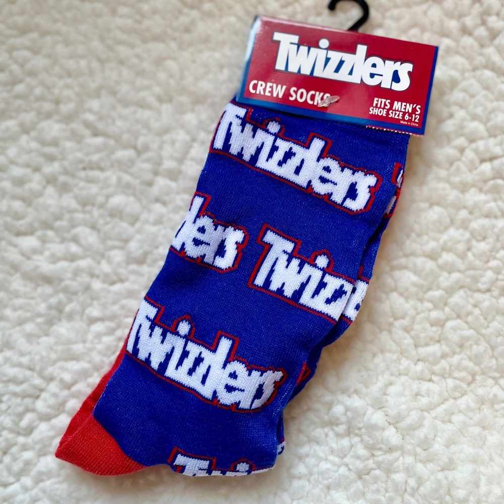 Twizzlers Mens Crew Socks Novelty Candy Logo Mismatched Blue Red Size‎ 6-12 New